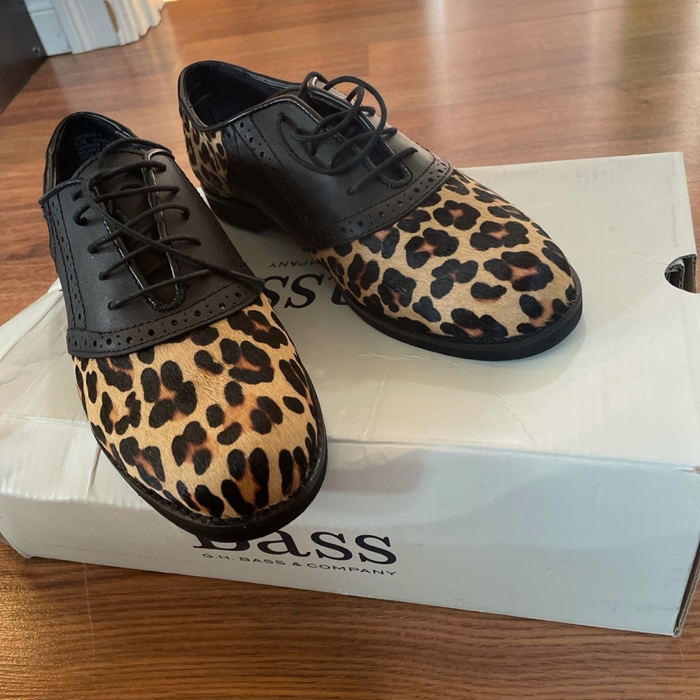 Bass leopard print saddle shoes